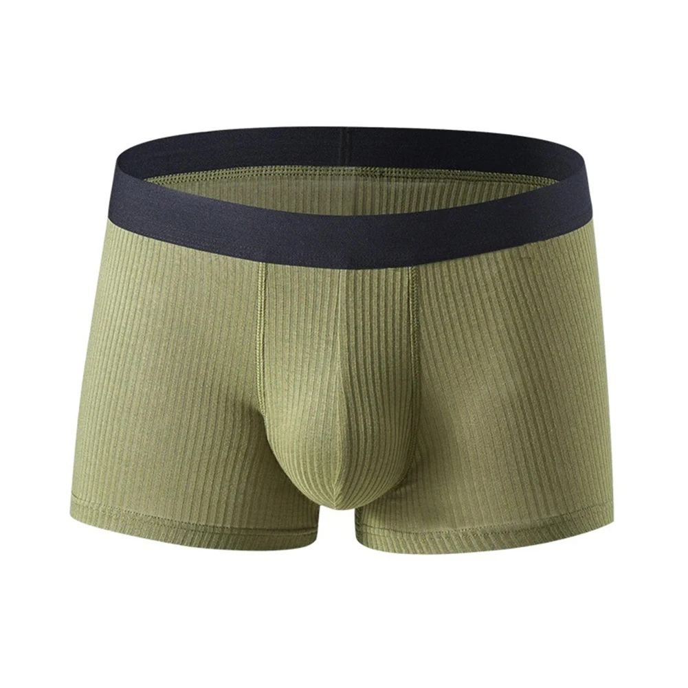 Men Contrast Color Middle Waist Ribbed Big U Pouch Boxers Shorts Breathable Stretch Underwear Panties For Youth Man