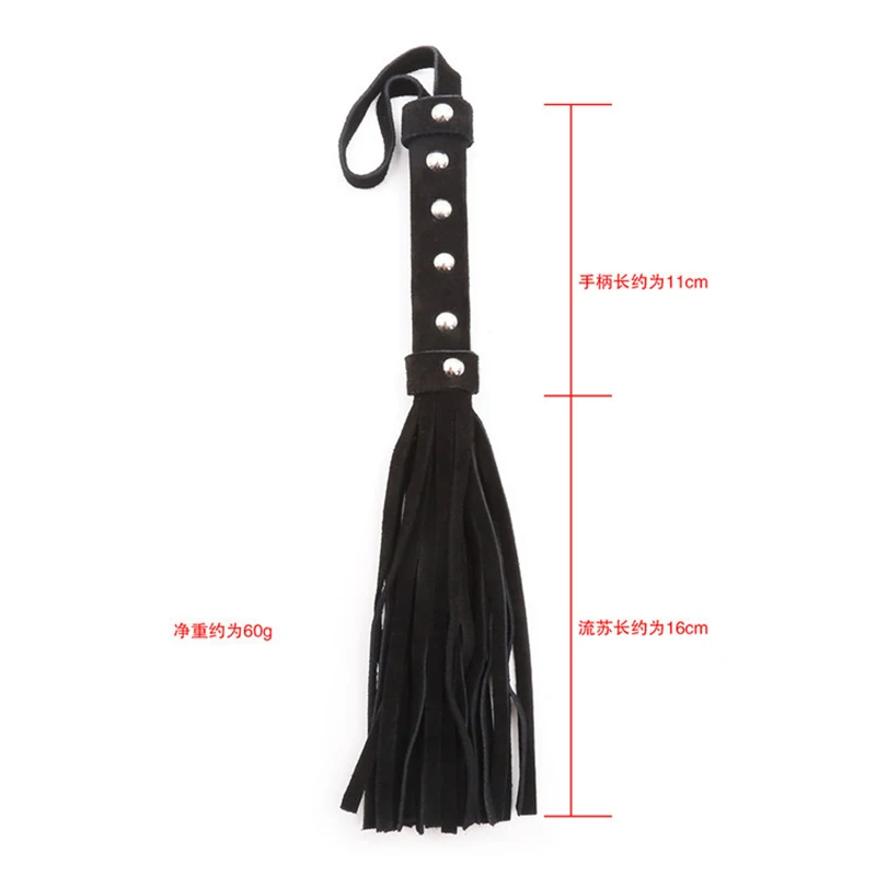 27cm Black Two Side Plush Genuine Leather Short Whip Rivet Inlay Handle Tassels Horse Whip Riding Crop Flogger Horse Training