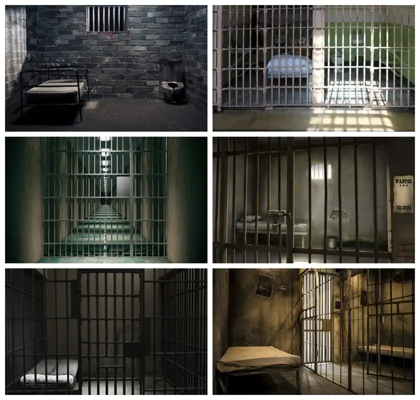 Laeacco Prison Cell Room Backdrop Dark Jail Cell Bed Bloodstains Murder Mystery Crime Scene Kids Portrait Photography Background