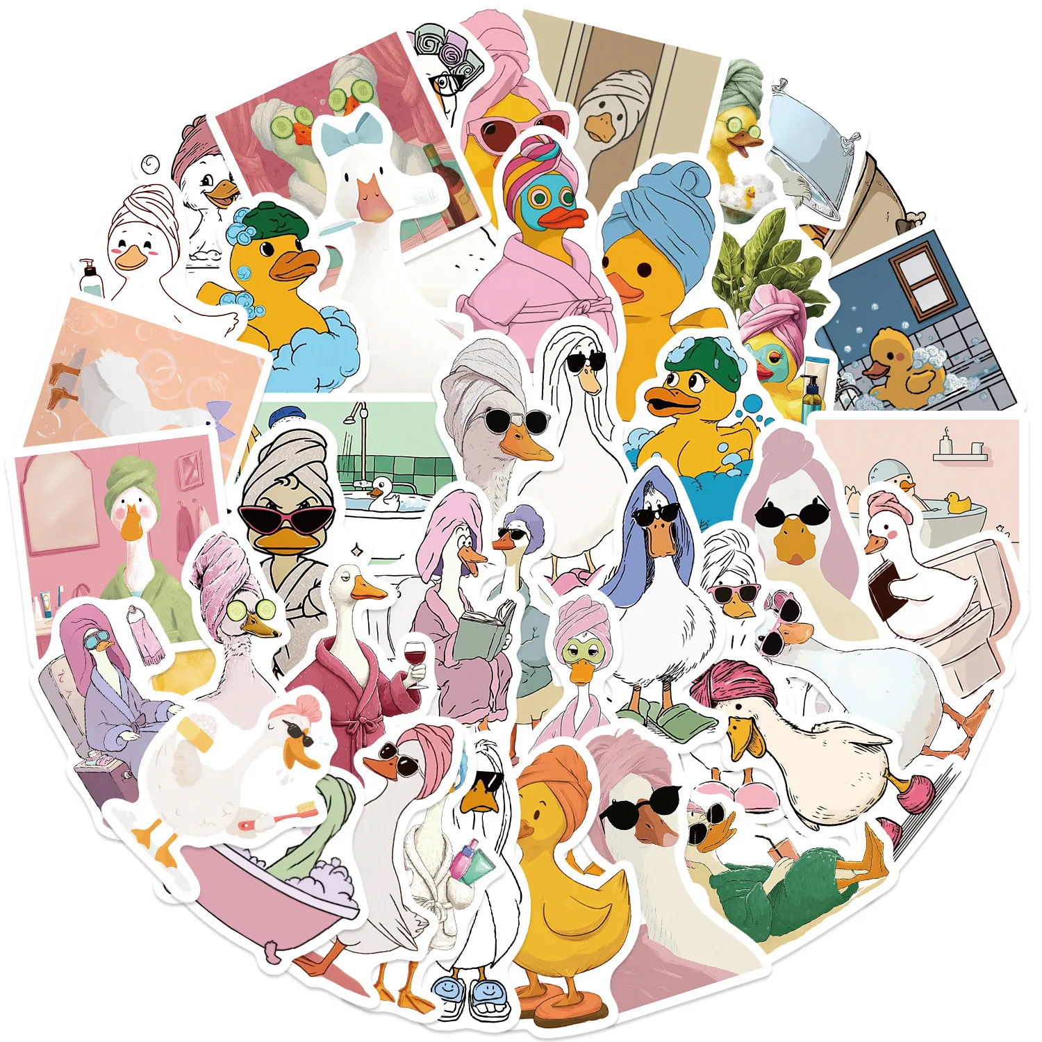 54 PCS Yellow Duck Shower Cap Style Graffiti Stickers, DIY Waterproof Decals for Guitar Notebook Luggage Decor