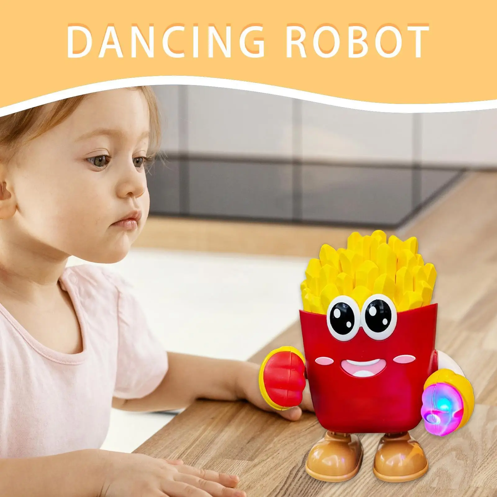 Kids Robot Toy Dance Robot Electric Music Light French Fries Design Doll For Home Indoor Kids Entertainment Play Learning Fun