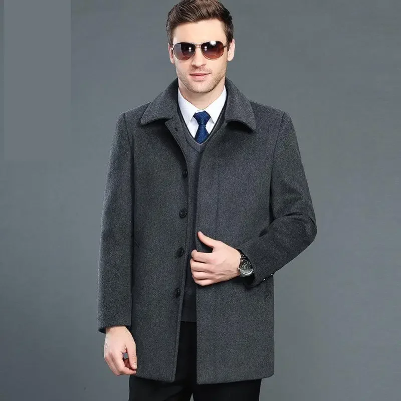 new arrival MEN fashion plus velvet Wool Overcoat Casual Turn-down Collar Single Breasted Thick Coat high quality plus size 5XL