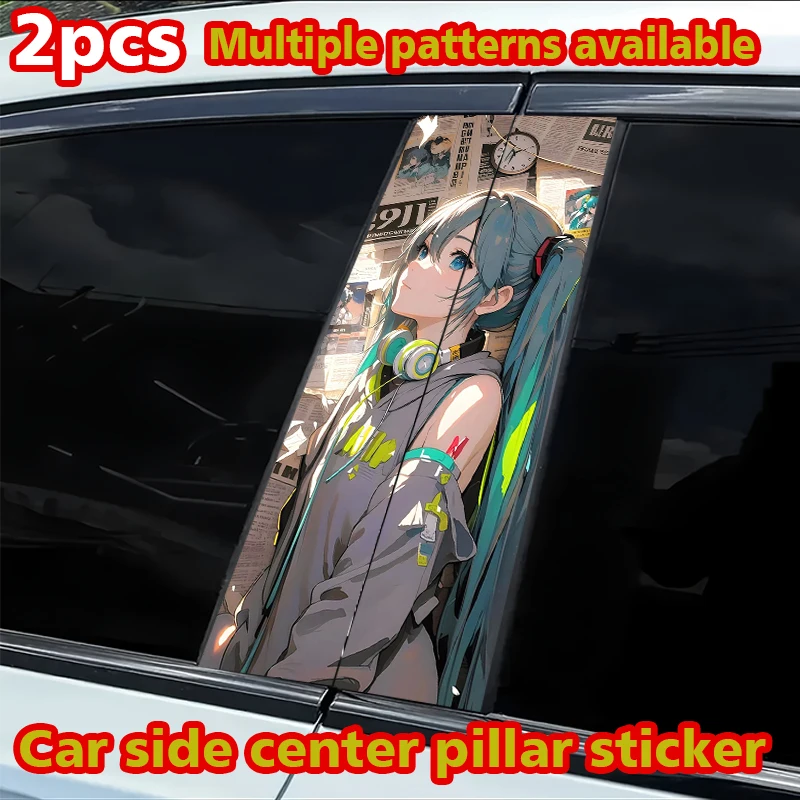 

2Pcs car B-pillar sticker, anime girl, scratch-proof personalized film