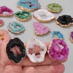 Fashion Irregular Shape Geode Pendant Colorful Gold Color Plated Agat Slice Charm Pendants For Jewelry Making Necklace Earrings