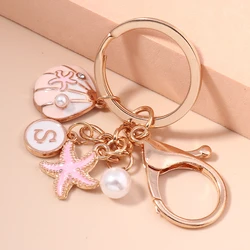 Fashion Enamel Marine Life Keychain Cute Starfish Shell Pearl Key Rings for Women Men Car Key Bag Pendant Charms Jewelry Gift