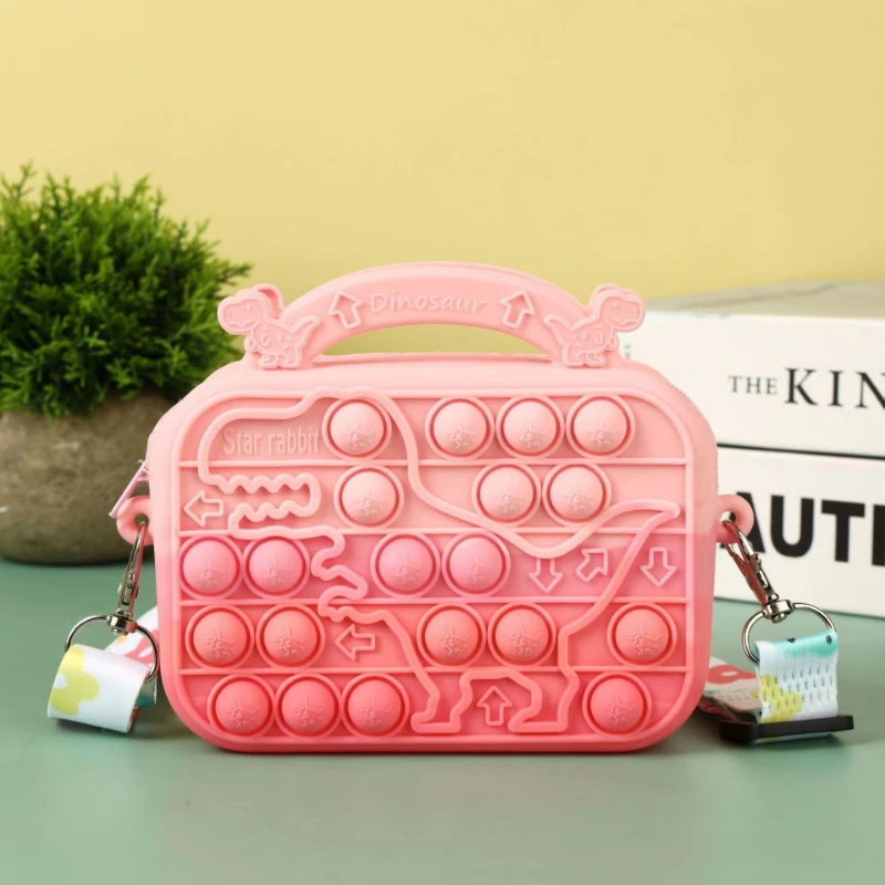

2026 Dinosaur Cute Silicone Bags Adjustable Strap Pop Push Bubble Fidget Shell Coin Purse Soft Seashell Crossbody Pouch Gifts