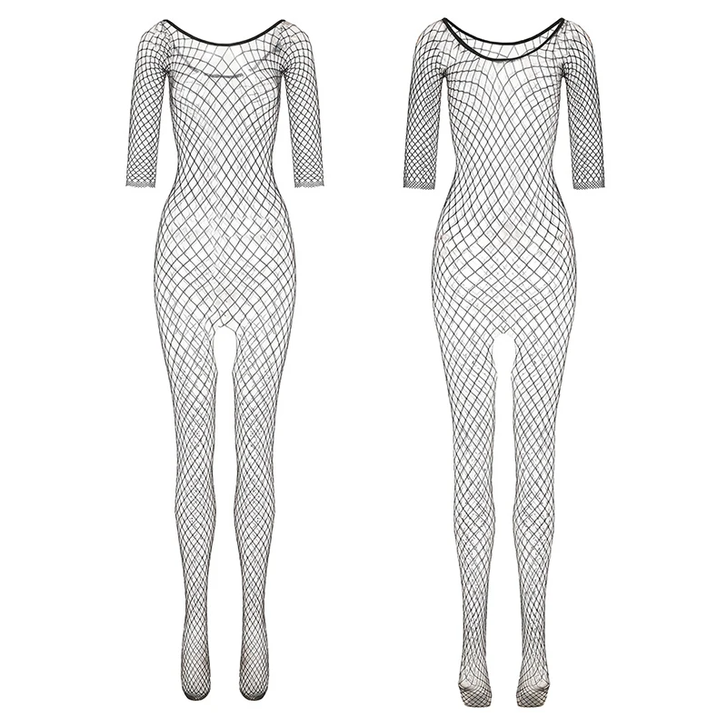 

Sexy Black Bodysuit Ripped Openwork Hallow Nightgown Fishnet Lingerie For Women