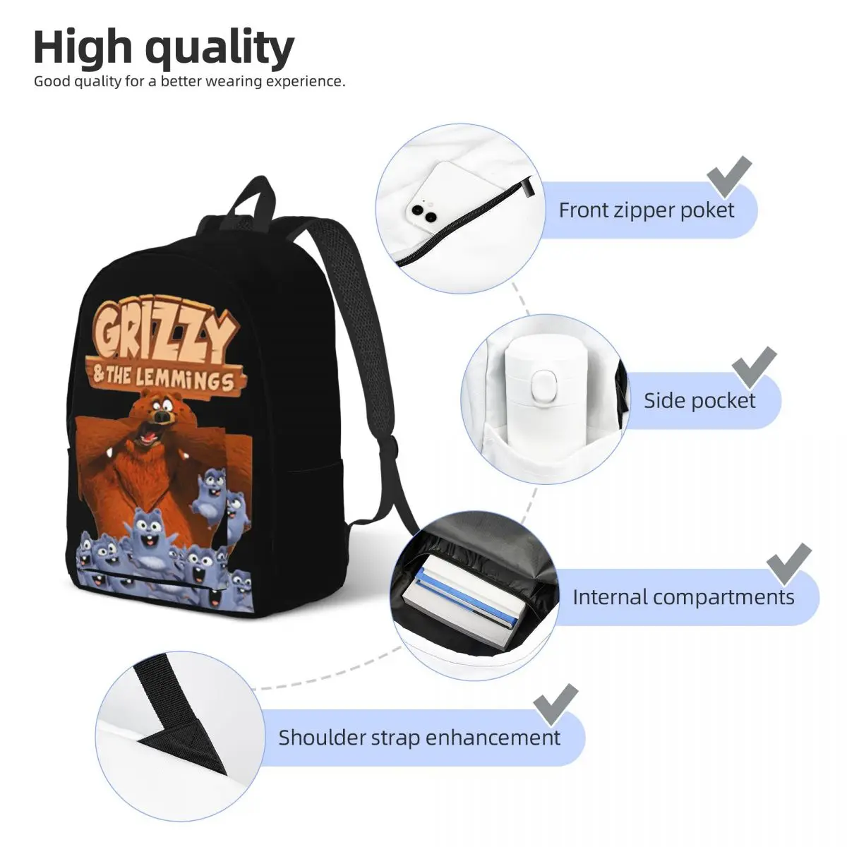 Angst Grizzy und Lemmings Rucksack Grundschule High College School Student Bücher tasche Teenager Tages rucksack Wandern