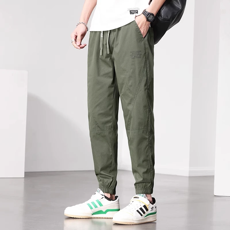 Summer Thin Men's Harem Pants Quick Dry Elastic Cuff Jogger Trousers Loose Tapered Cargo Streetwear Gray Pants Outdoor Plus Size