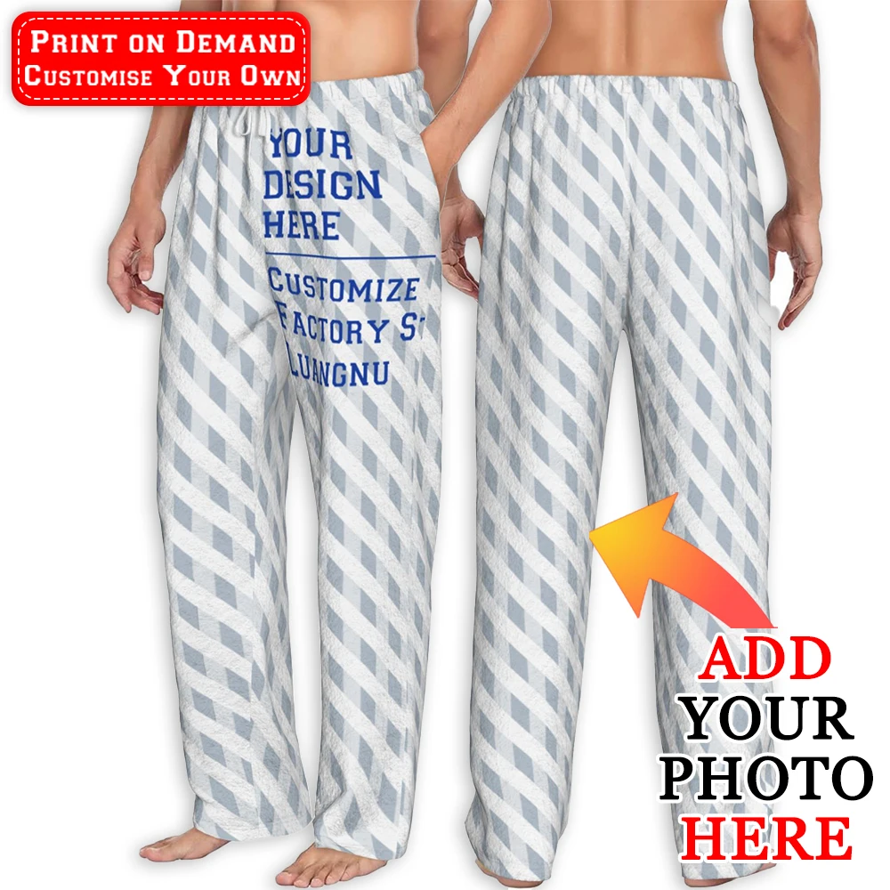 Customise Flannel Sleeping Pants Custom Warm Long Pants Men's Loungewear Pajamas Pants DIY Pj Pants Personalized Your Own Gifts