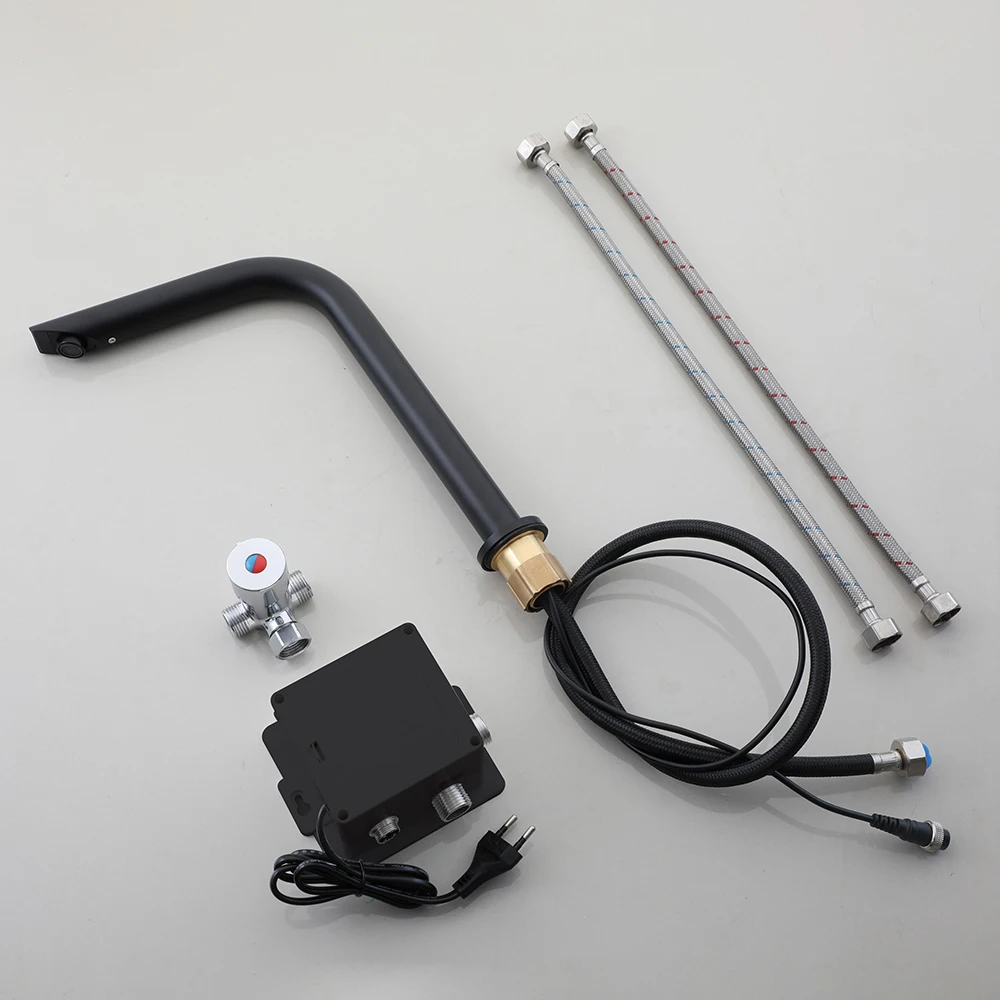 ZAPPO Black Sensor Bathroom Faucet Touchless Cold Hot Water Mixer Automatic Infrared Sensor Basin Tap Single Hole Vanity Faucet