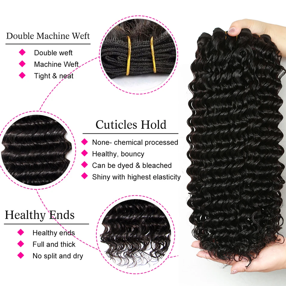 Extensiones de cabello humano virgen brasileño 100% sin procesar, ONDA DE AGUA, rizado, onda profunda suelta, Deal 12A, 4 paquetes