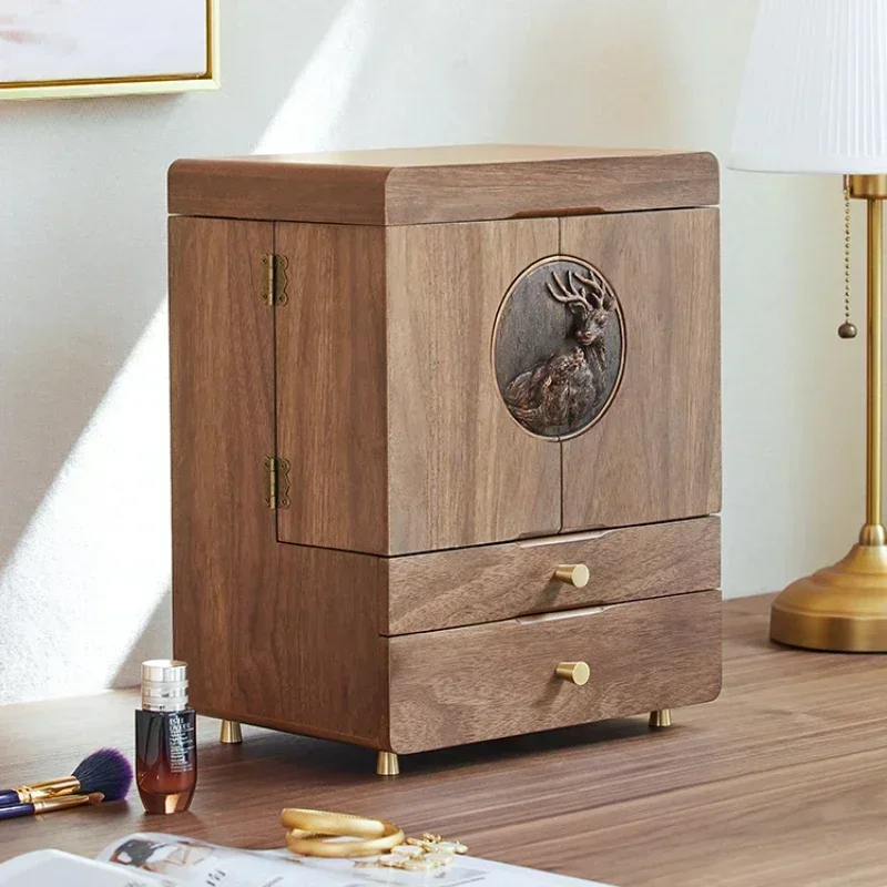 

Storage box Dust-proof belt mirror integrated wooden desktop dresser Skin care product finishing rack Hot sales