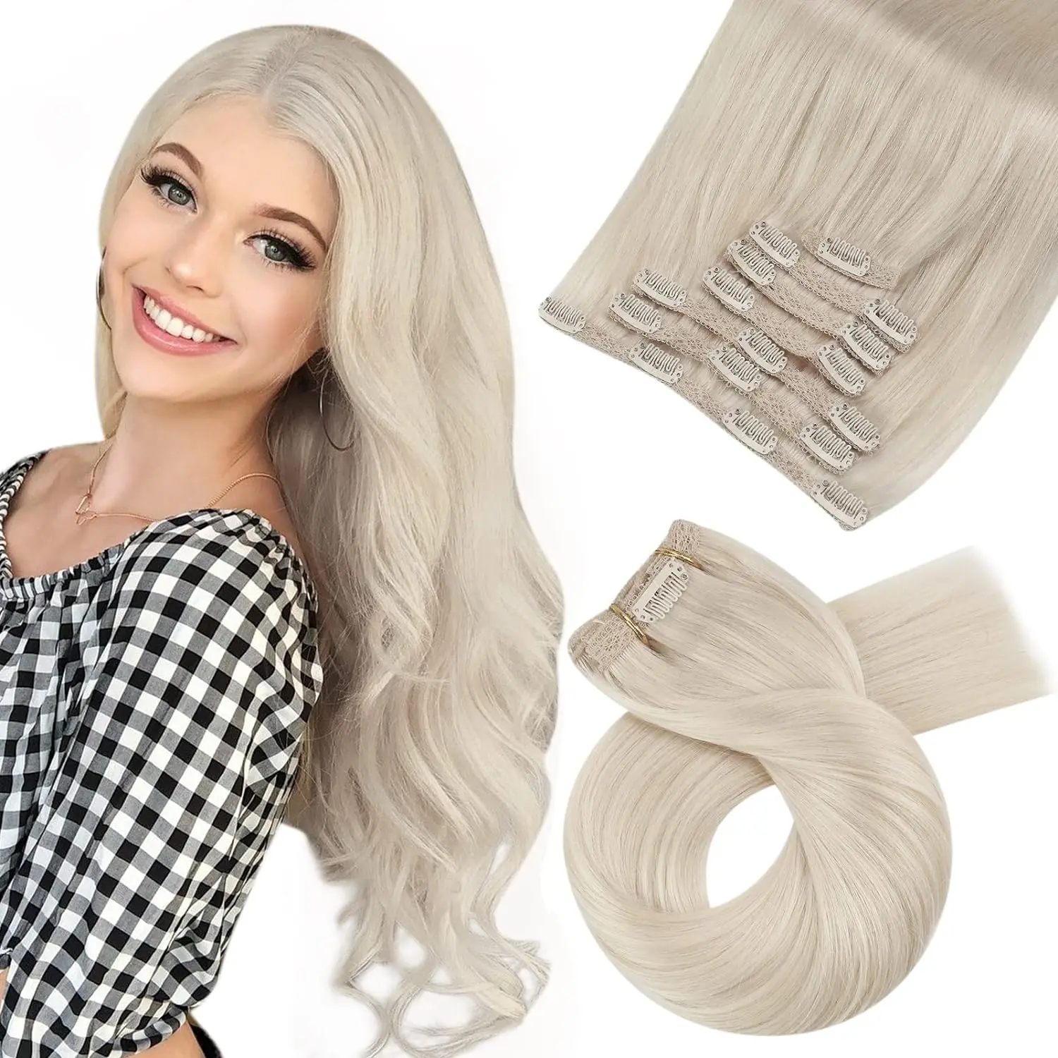 

Moresoo Blonde Hair Extensions Clip ins Настоящие человеческие волосы Remy Clip in Наращивание волос Зажим с двойным утком в наращивании человеческих волос