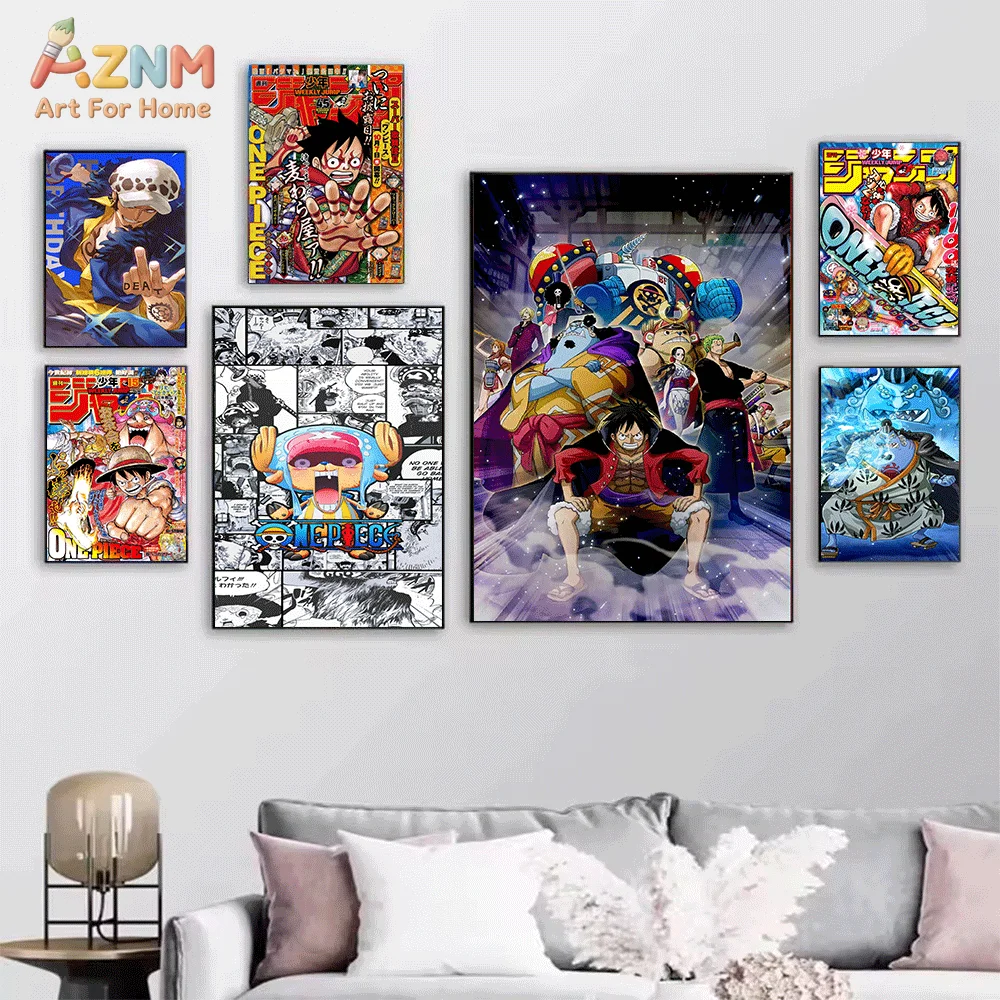 AZNM Unframed Canvas Print One Piece Luffy Nami Chopper Jinbe Law Anime Wall Art Manga Poster Home Decor