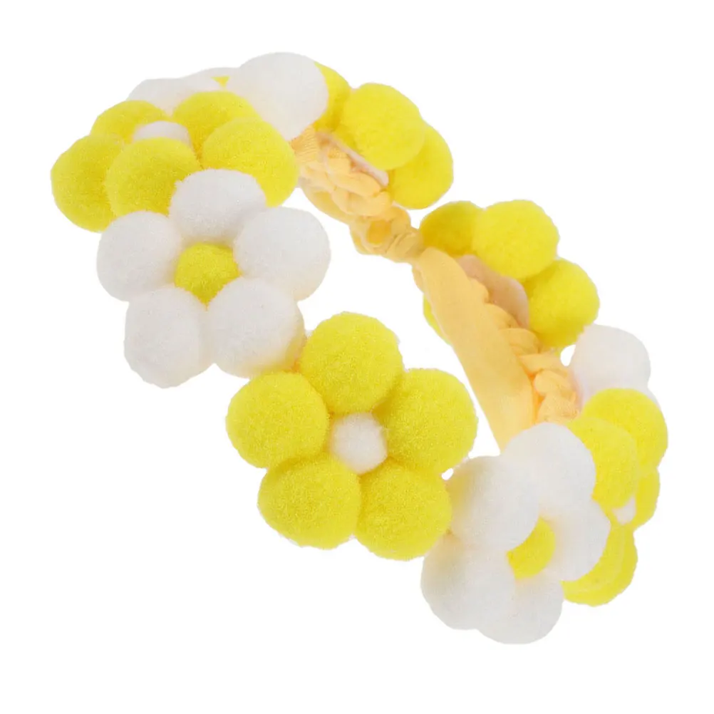 

Pet Collar Adjustable Dog Cat Neck Tie Knitted Flower Hairball XS Yellow White Stylish Comfortable Photo Prop Pet Accessories