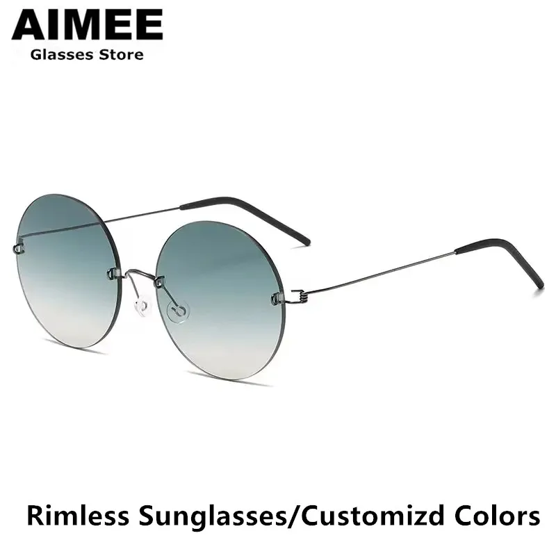 Denmark Brand Men Round Titanium Screwless Sunglasses Women Ultralight Rimless Prescription Eyewear Gradient Color Sun Glasses