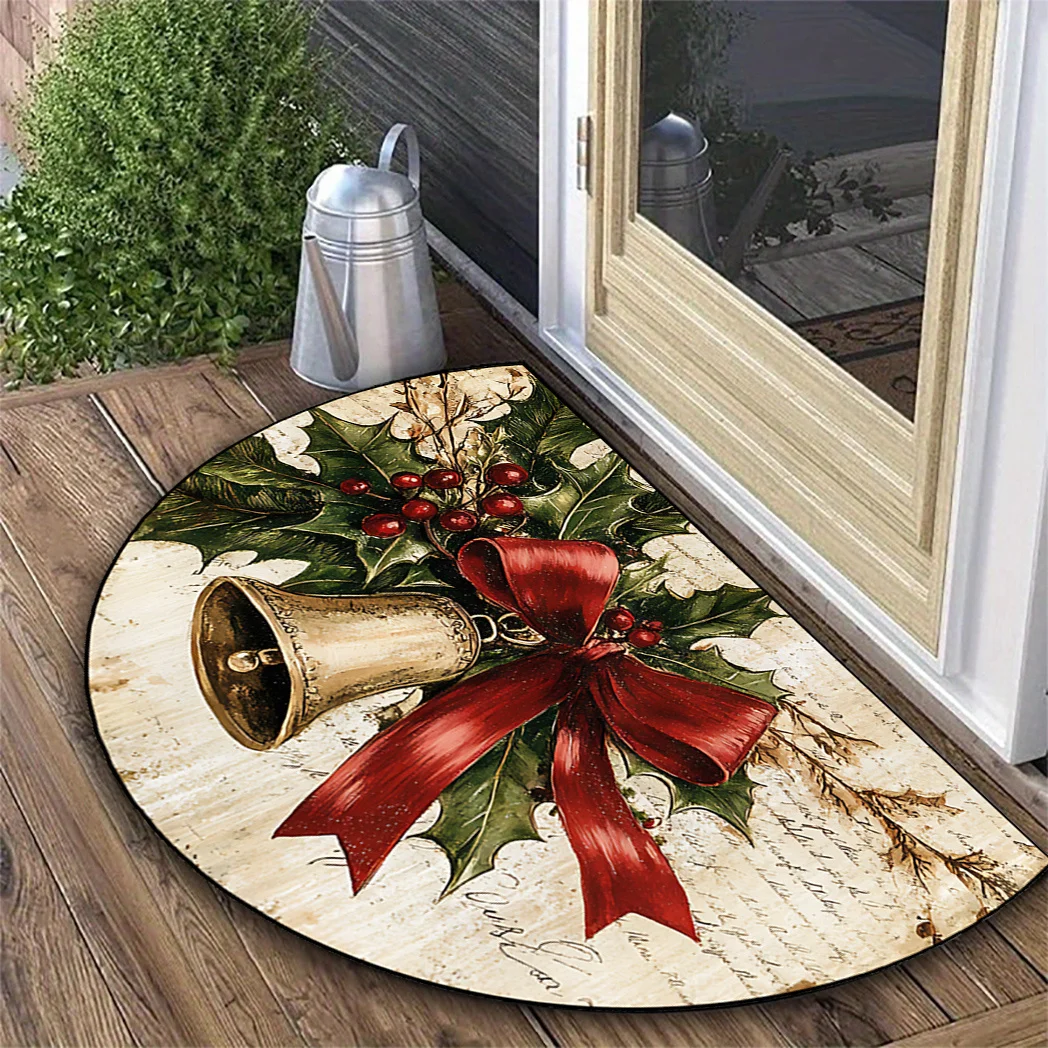 VIKAMA Christmas Golden Bell Festival Mat, Suitable For Entrance, Bathroom Non-Slip And Dirt-Proof, Warm Carpet For Home Decor
