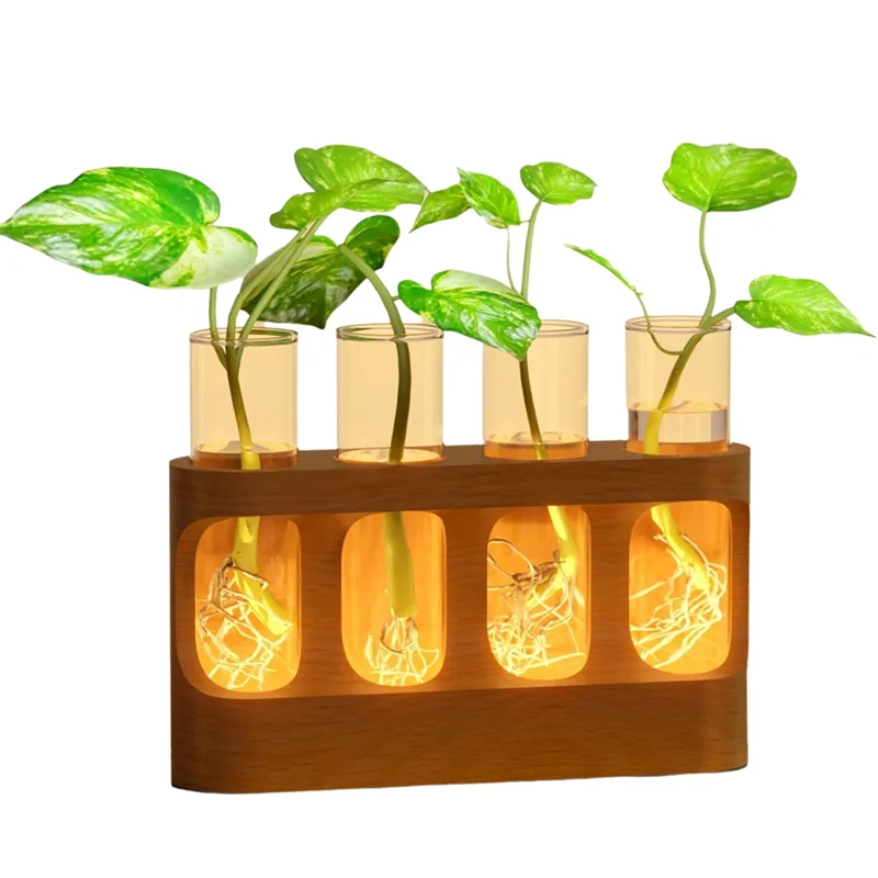 

Станция для размножения растений SEWS с деревянной подставкой, 9-скоростной регулируемой LED-подсветкой, 4 вазами-пробирками, террариумом для растений