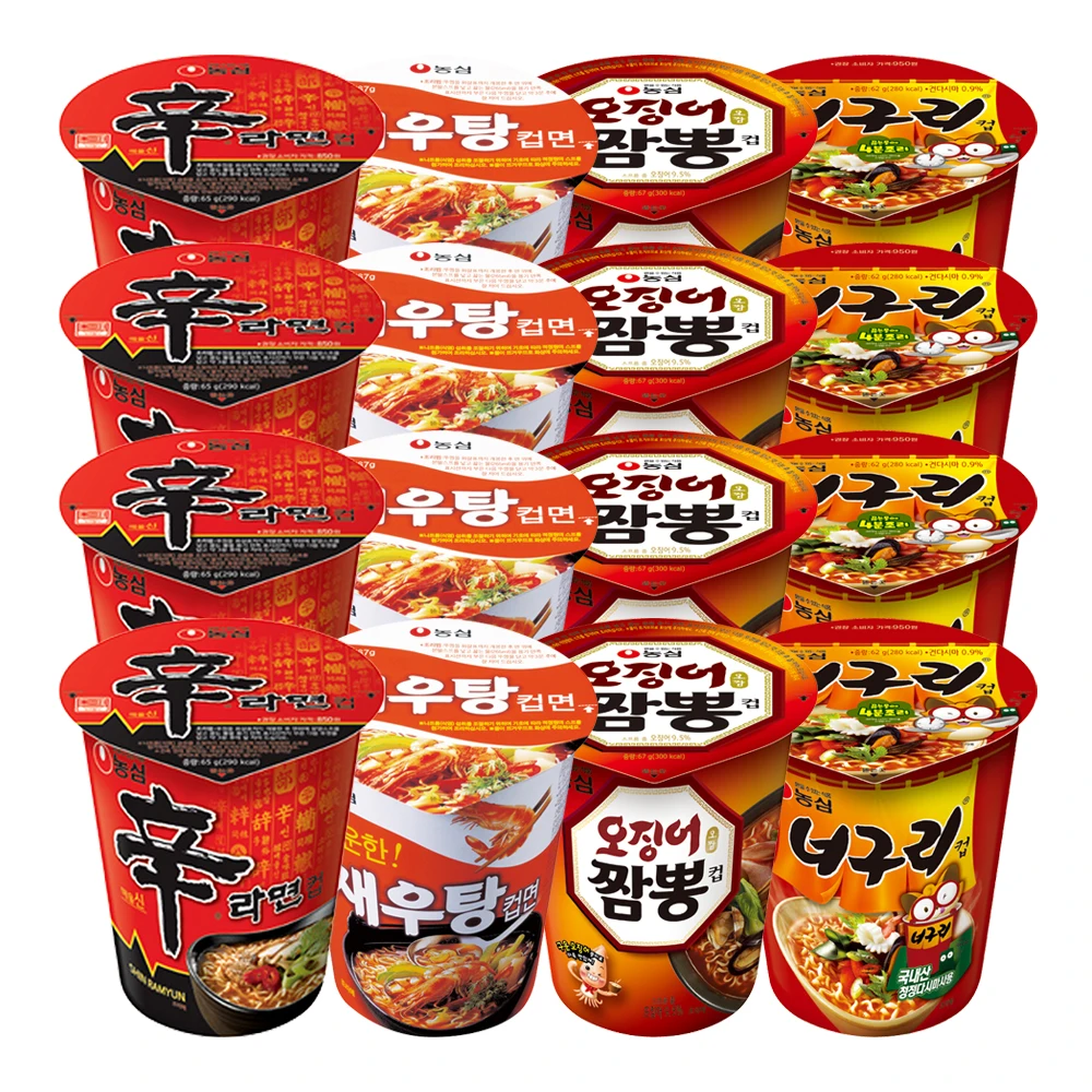 Nongshim-taza de ramen mezclada, 16 tazas (Champon de calamar Tang, camarón brillante, 4 cada uno)