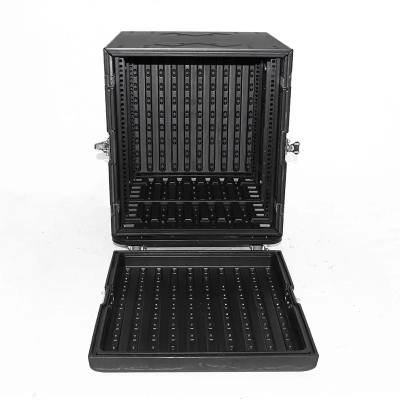 Amplifier Rack Case, 19 inch HDPE Plastic Flight Case, Shockproof Stackable AMP Case with Sliding Door for LED Display
