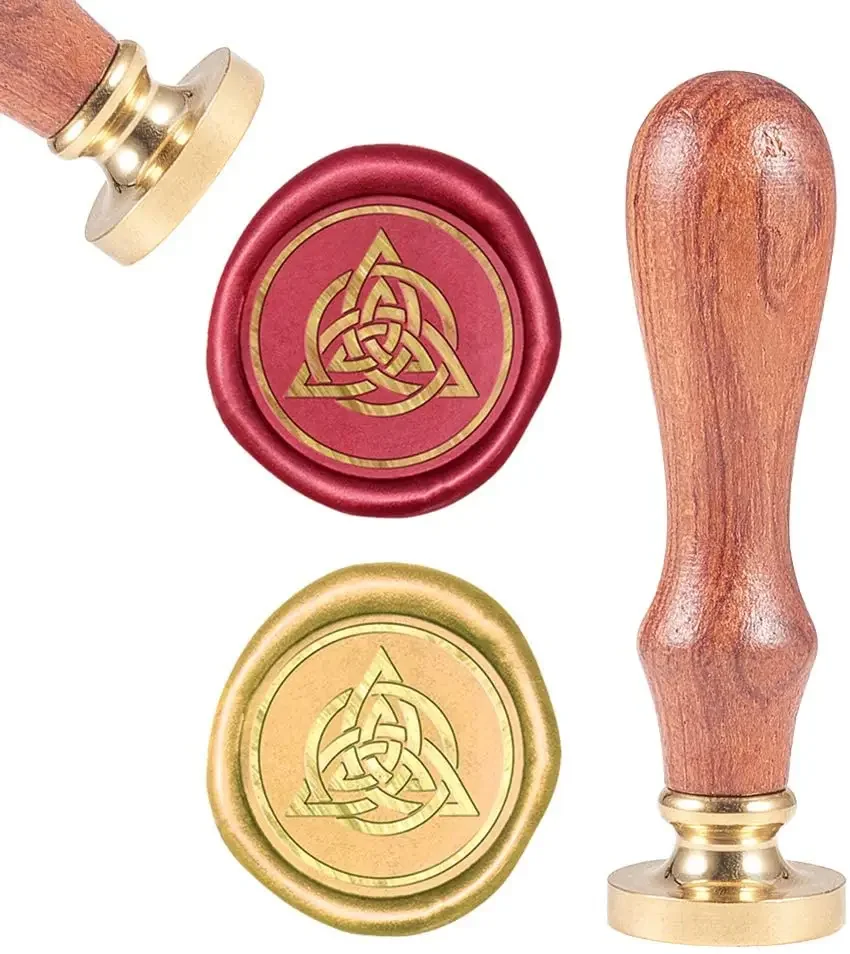 1PC DIY Scrapbook Brass Wax Seal Stamp and Wood Handle Sets Trinity Knot/Triquetra Irish Golden 8.9x2.5cm Stamps: 25x14.5mm