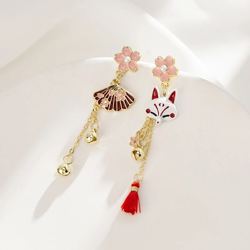 Sweet Creative Asymmetry Fox Fan Flower Earrings Bracelets for Women Girls Japan Korean Fashion Temperament Party Jewelry Gift