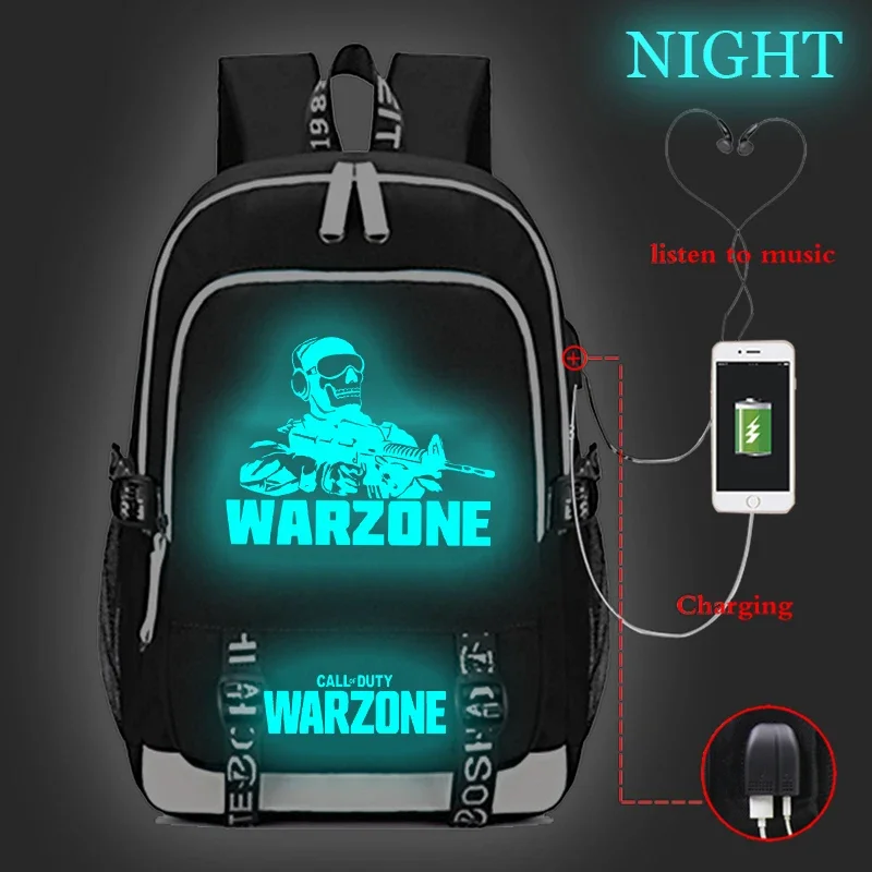 Call Of Duty Warzone Luminous School Bags Large Capacity Usb Charge Backpack Teenager Travel Bookbag Students Notebook Backpack