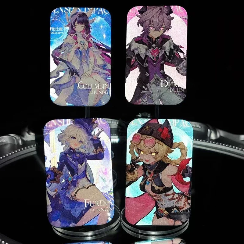 4Pcs/Lot Game Furina de Fontaine Columbina Hyposelenia Jahoda Durin Rectangle Anime Reflective Brooch Pin Cosplay Badge