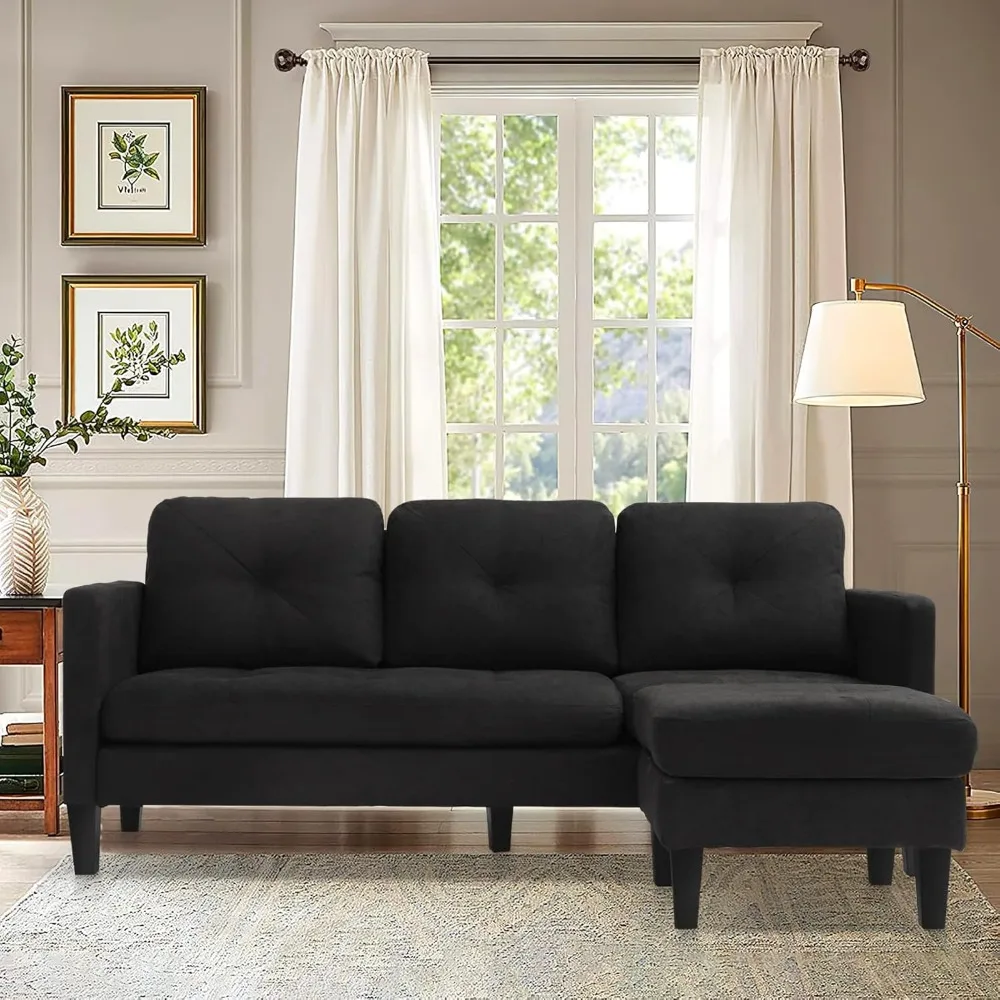 

Convertible Sectional Sofa Couch, L-Shaped Couch with Modern Linen Fabric for Small Space (Black)