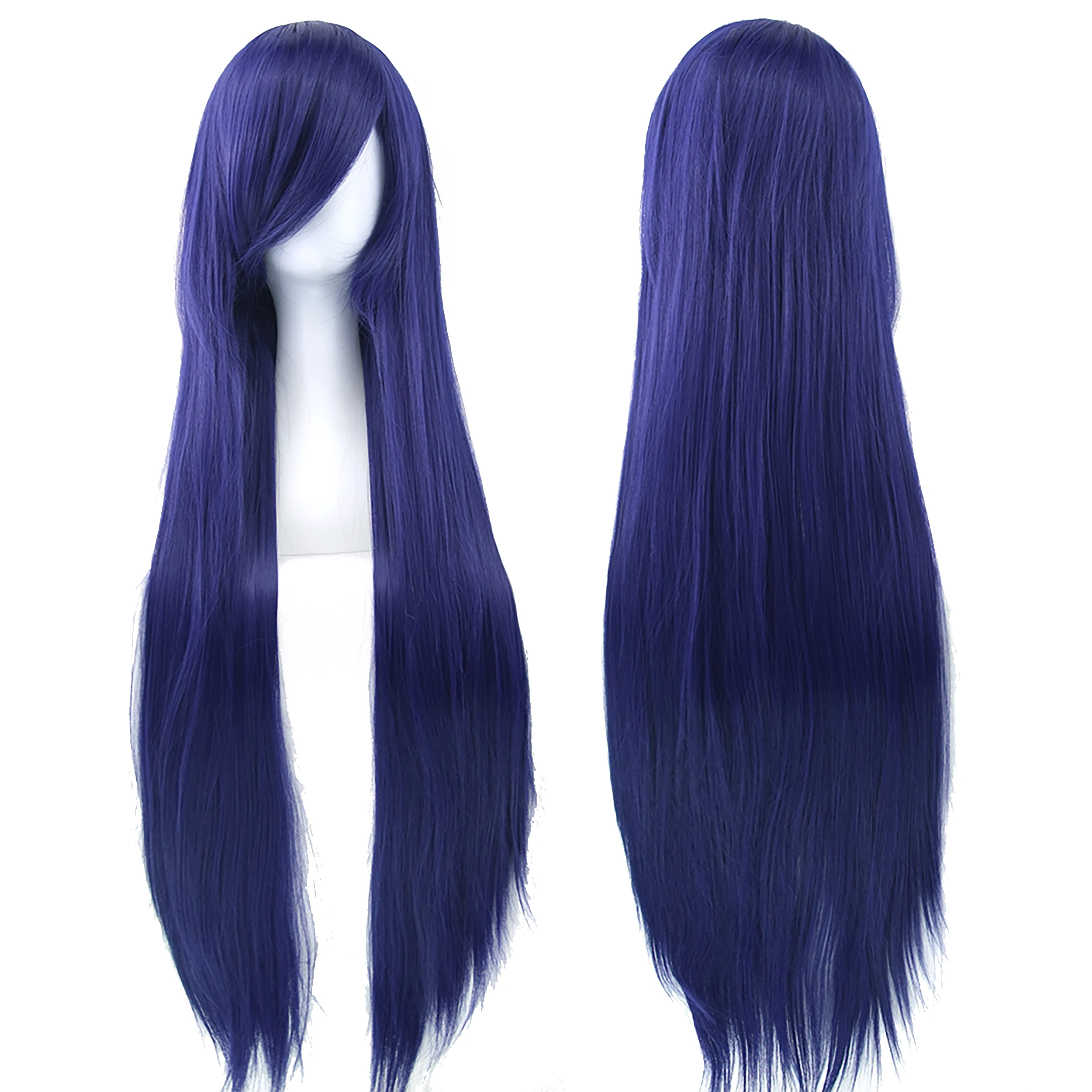 Soowee 80 cm lang synthetisch haar wit paars cosplay pruiken partij zwart haar rechte pruik haarstukje voor vrouwen