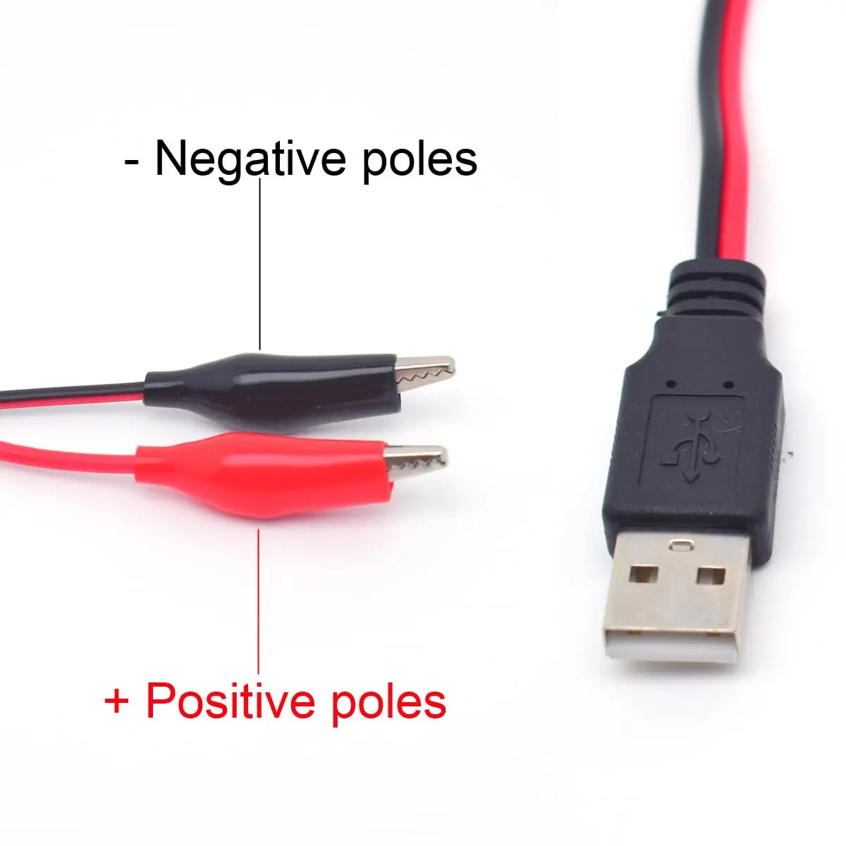 Clip per test a coccodrillo Morsetto a presa USB maschio Puntali Connettore Adattatore di alimentazione Cavo Cavo da 50 cm Rosso Nero