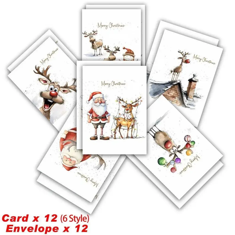 Christmas Greeting Cards With Envelopes Set of 12Pcs Xmas Note Cards New Year Invitation Thank You Gifts Cardstock Paper