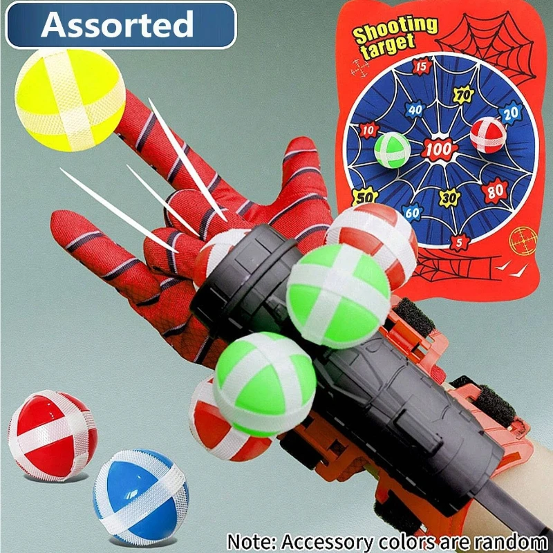 Disney Action Figure Anime Cartoon Polso Spiderman Lanciatore con pistole a sfera appiccicose Bersaglio per freccette Giocattolo Forniture per feste per bambini