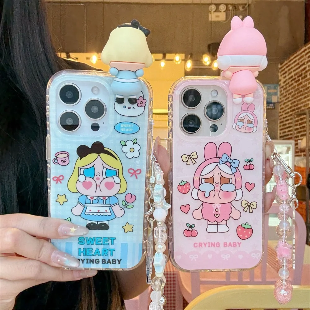 

Funny 3D cartoon cute strawberry Plaid phone case for iPhone 14 15 16 Pro Max fashion polka dot bow flower protective cover