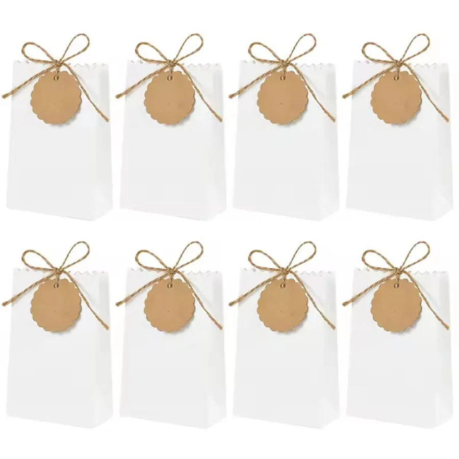 10/20/30 stücke Retro Kraft Papier DIY Geschenk Tasche Weiß Braun Cookie Hochzeit Gunsten Candy Box Lebensmittel verpackung Tasche Mit Seil Geburtstag Deco – Detail 14