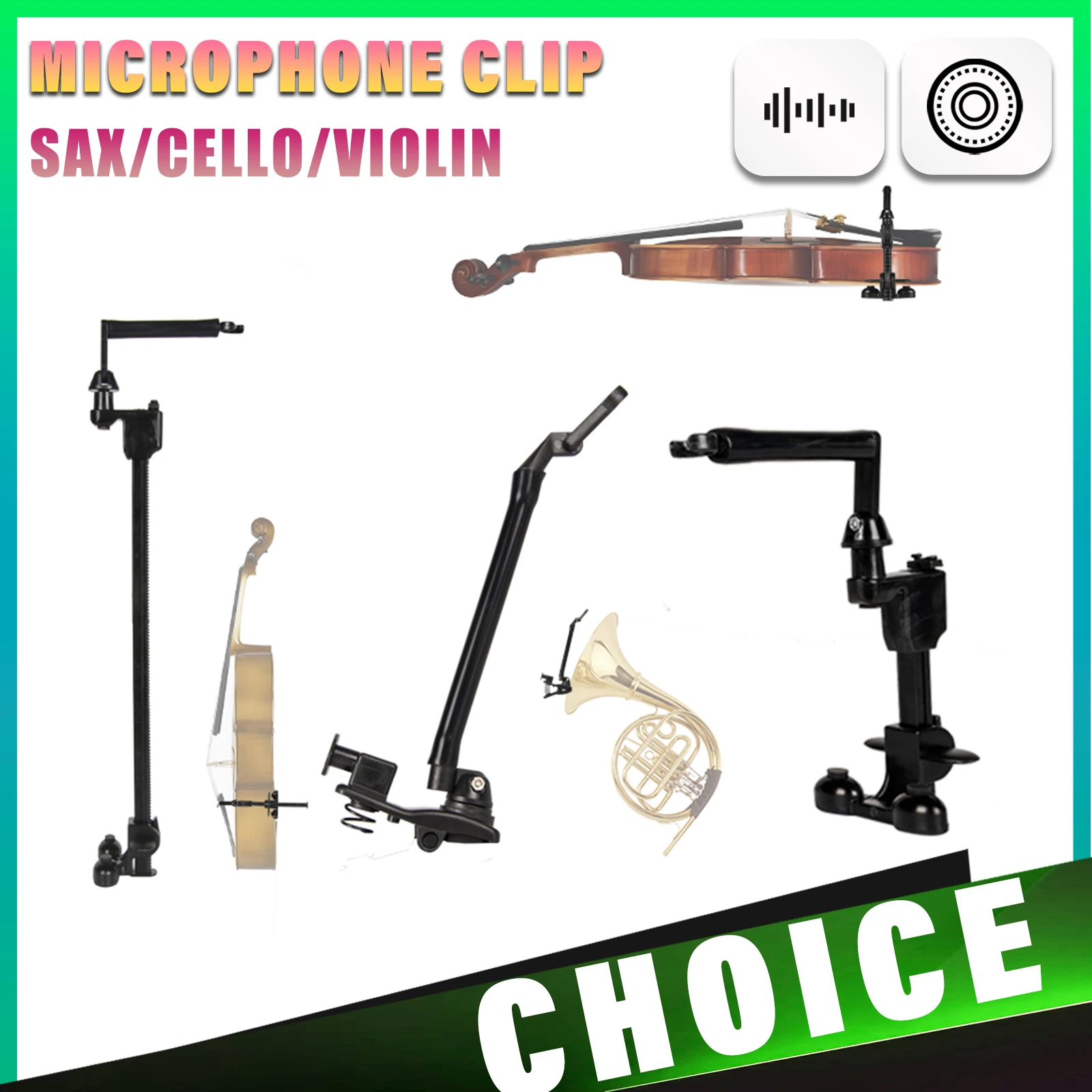 Spezifisches Halsband-Clip-Mikrofon für Instrumente – geeignet für Saxophon, Cello, Violine – verstellbarer Leistungs-Mikrofon-Clip