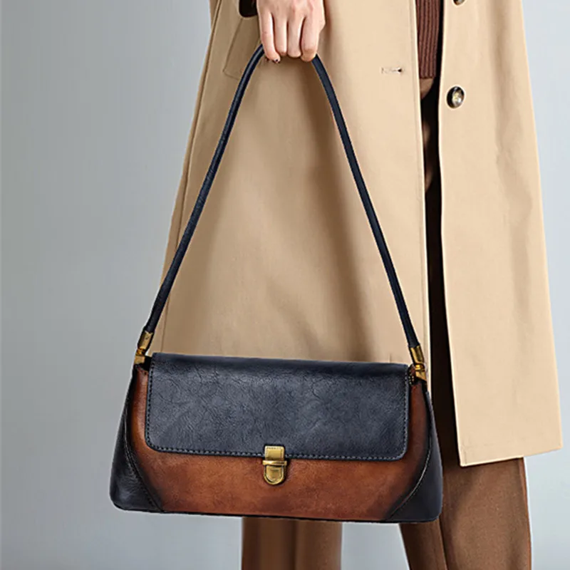 

Женская сумка из натуральной кожи из воловьей кожи, маленькая сумка подмышки, кожаный верхний слой, простые сумки на плечо в стиле ретро в стиле ретро