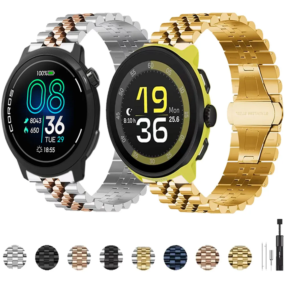 22 mm Edelstahl-Metallarmband für Suunto Ocean/Run/Race 2-S/Vertical 2-1 Luxus-Ersatzband COROS PACE Pro/3/APEX 4 42 mm