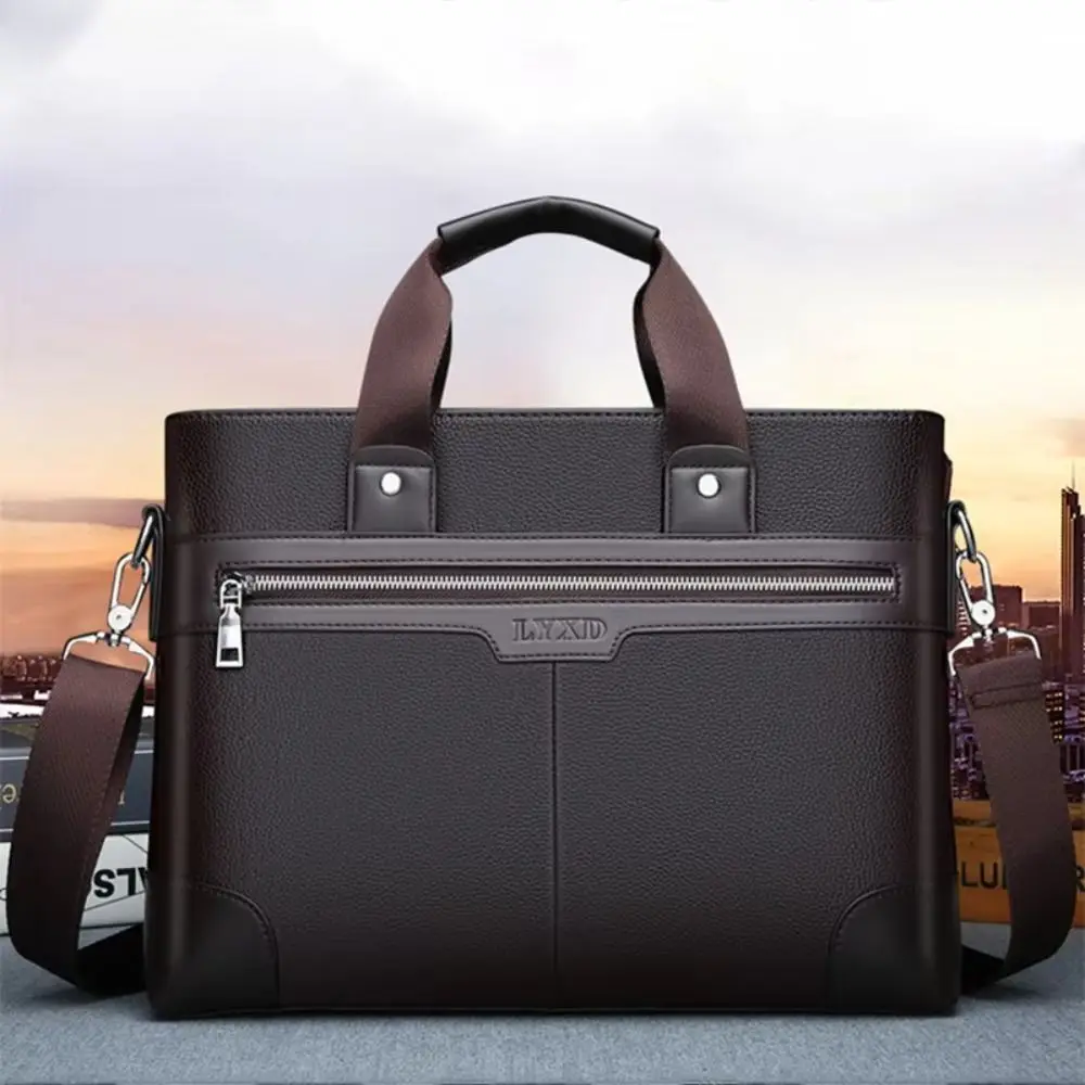 

Large Capacity PU Leather Briefcase Paper Organizer Zipper Closure Business Documents Bag Waterproof Multifunctional Laptop Bag