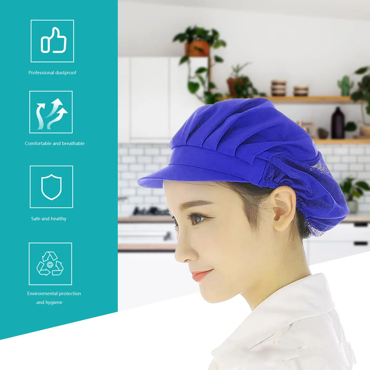 Chapéu de chef de malha respirável boné de trabalho protetor para homens mulheres azul confortável durável lavável absorvente de suor