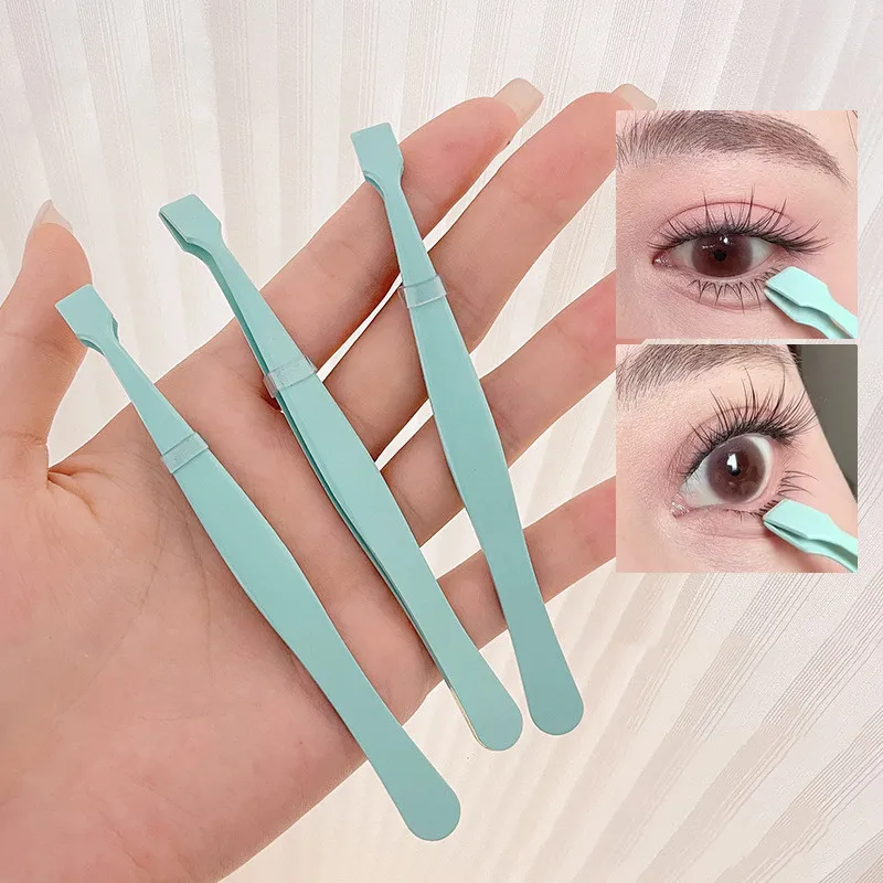 Pincettes à cils sans adhésif, pointe coudée, outil d'extension de cils, poignée professionnelle, qualité antidérapante pour cils inférieurs