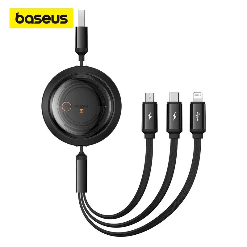 Baseus 3 IN 1 USB Charge Cable for iPhone 14 13 12 Micro USB Type C Cable Retractable Charging Cable For iPhone X 8 Samsung