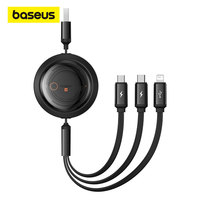 Baseus 3 IN 1 USB Charge Cable for iPhone 14 13 12 Micro USB Type C Cable Retractable Charging Cable For iPhone X 8 Samsung