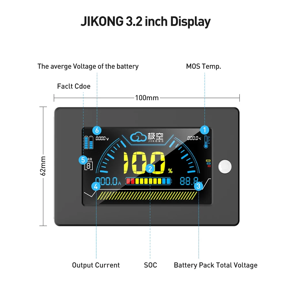 JIKONG BMS 3.2 Inches LCD Screen for JK Smart BMS Accessories Display Voltage Current SOC Temperature Indicator Monitor Display