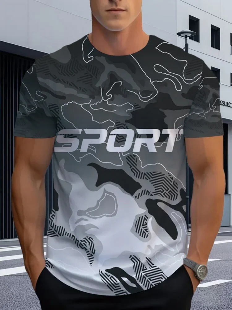 2026 Modisches Neues 3D Farbverlauf Geometrisches Muster Herren T-Shirt Atmungsaktives Sport-T-Shirt Sommer Casual Tops Fitness T-Shirt