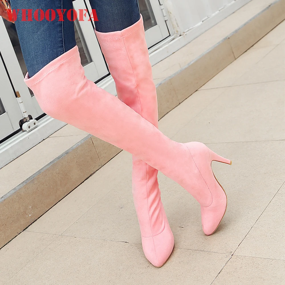 

Весенние новые женские сапоги-ботфорты на высоком каблуке с шипами, цвет розовый, размеры 32-48