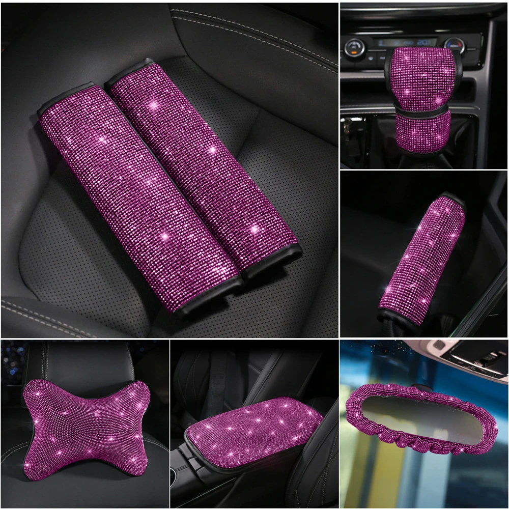 Full Diamond Crystal Car Gear Shift Collar Cover Glitter Rhinestones Auto Shifter Hand Brake Shoulder Covers Car Interior Case