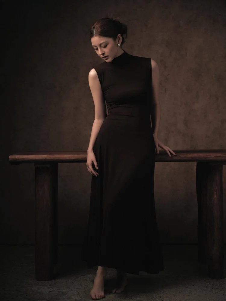 

2026 New Black Portrait Dress Photography Studio Korean Style Women's Dress Elegant Atmosphere Fashionable Stage Costume