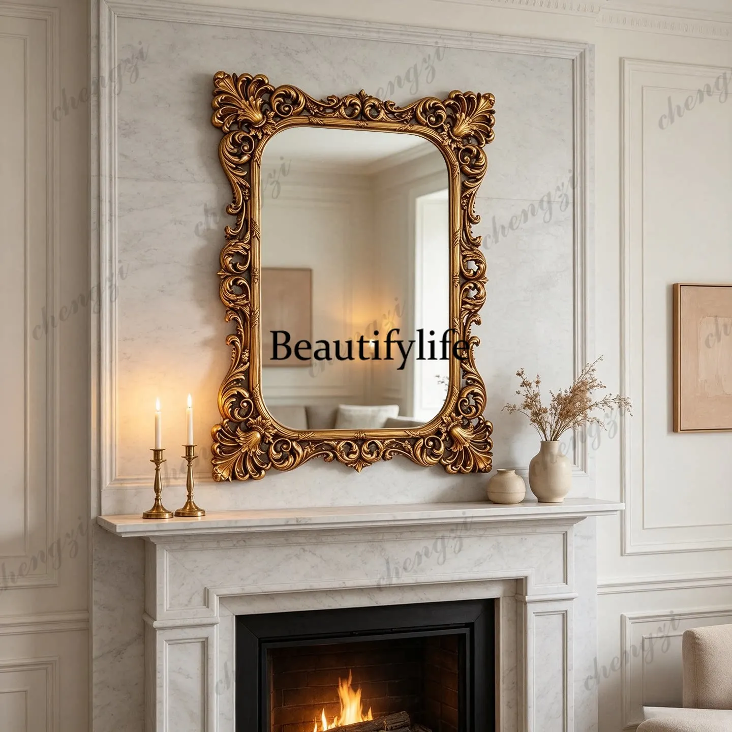 French retro decorative mirror American bathroom bathroom living room porch fireplace bedroom vanity mirror